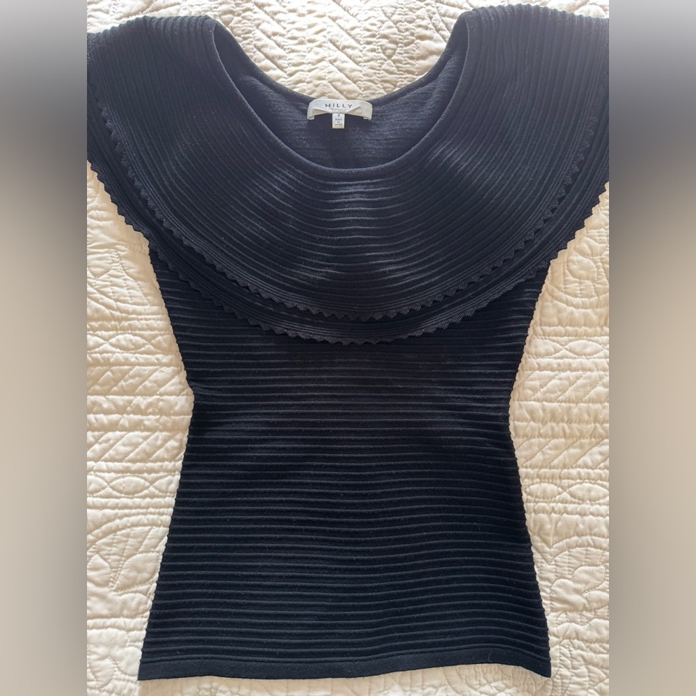 Milly Black Tiered Bib Knit Top Size P (0-2)